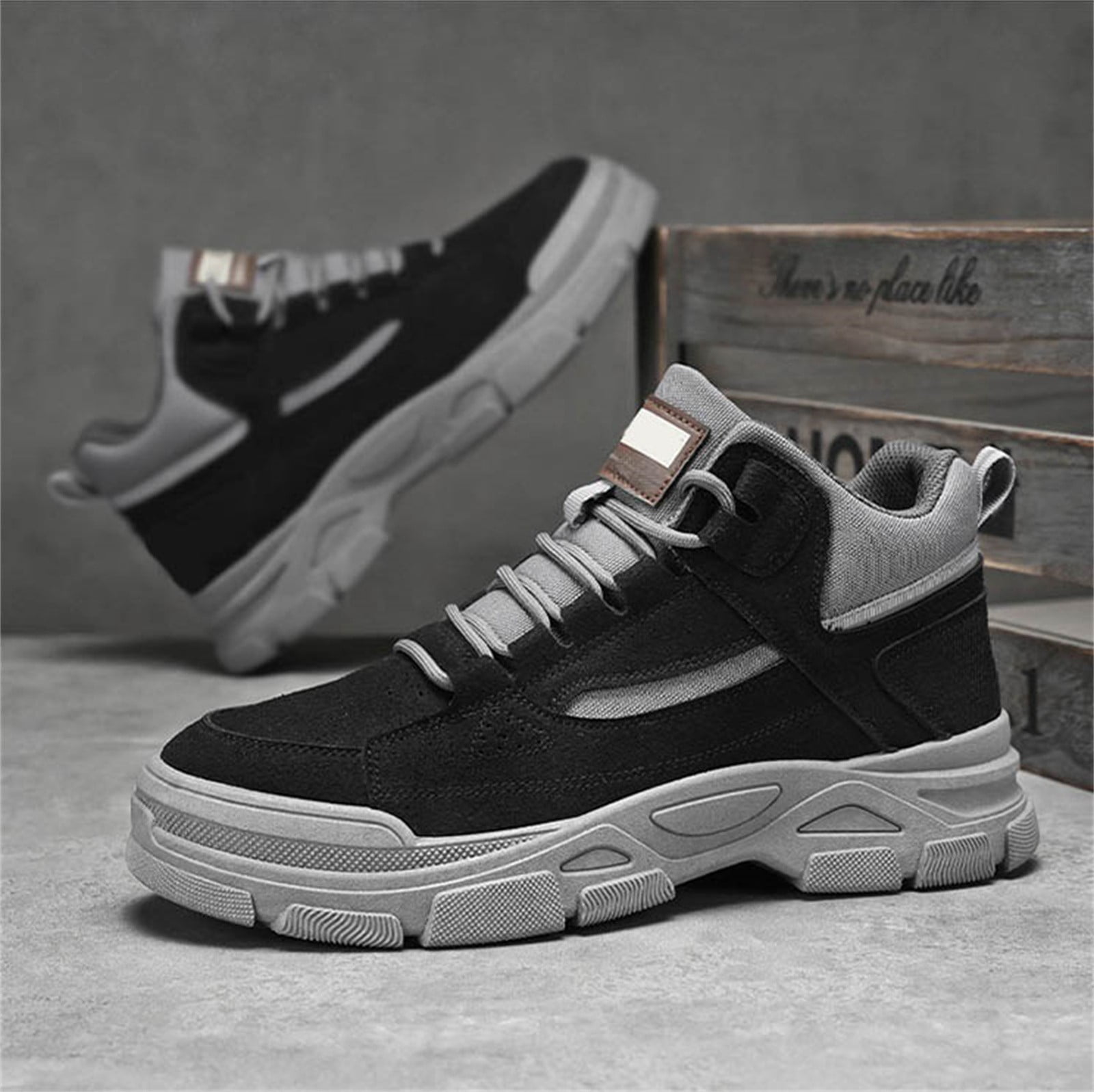 TIREOW Men's Slip On Walking Sneakers Comfortable Hiking High Top Boots Lightweight Shoes Causal Chukka Boots Outdoor Walking Shoes Fashion Men's Boots Work Boots (10.5, Black)
