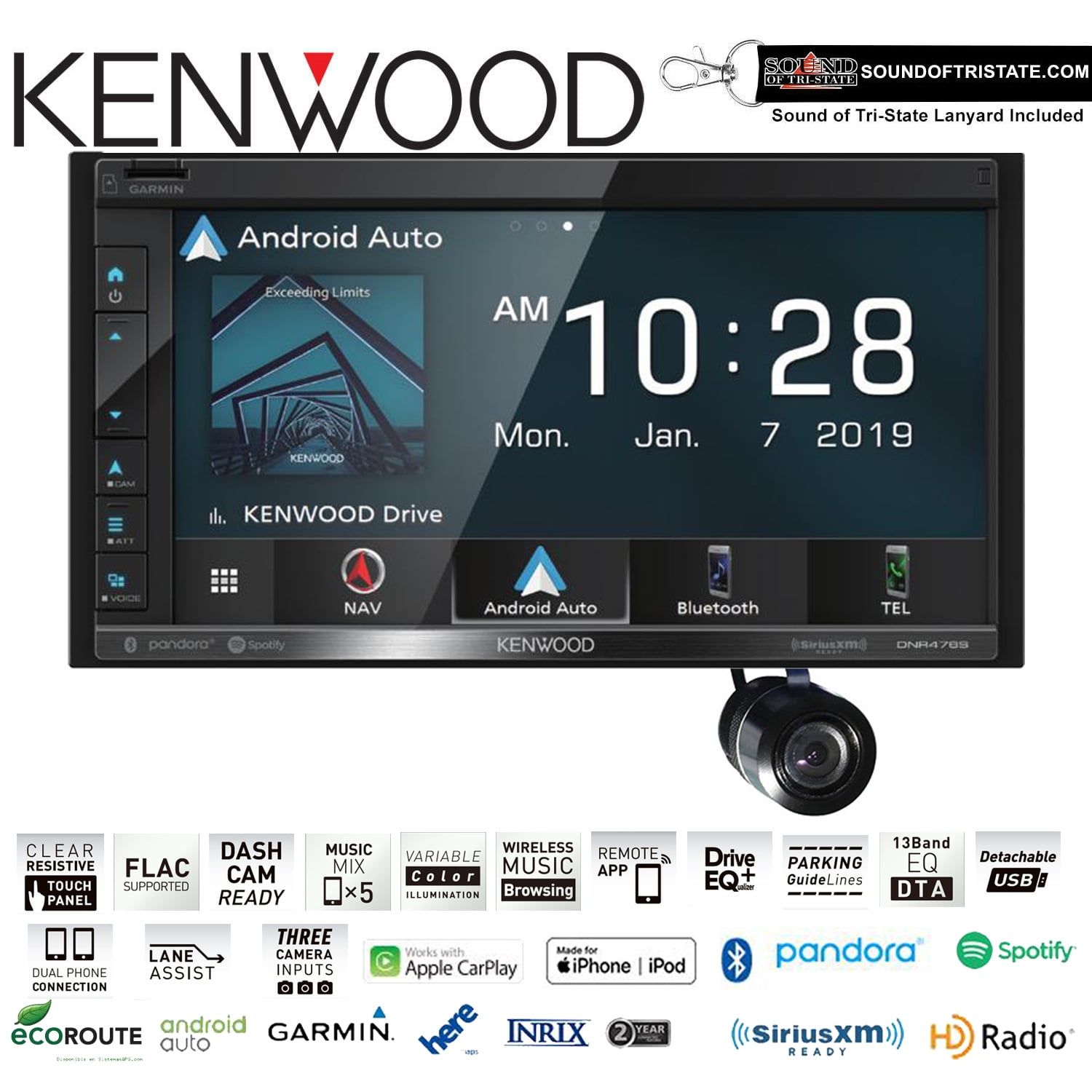 Kenwood DNR476S Navigation Receiver with Bullet Style Backup Camera
