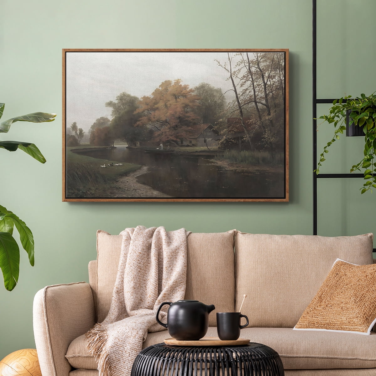 Vintage Landscape-CCCXXVI By Wexford Home Framed in Walnut Wood Gallery Wrapped Canvas 25 in. x 37 in.