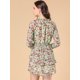 thumbnail image 5 of Mini Vestido De Gasa Con Capas De Cuello Con Lazo En La Cintura Con Estampado Floral Para Mujer Verde rojo XL, 5 of 6