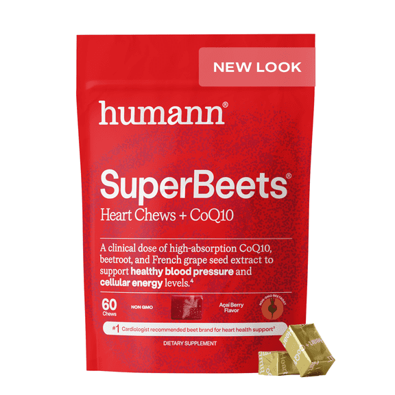 Humann SuperBeets Heart Chews   CoQ10 - 3-in-1 Formula with Beetroot, Grape Seed Extract, & CoQ10, 60 Count