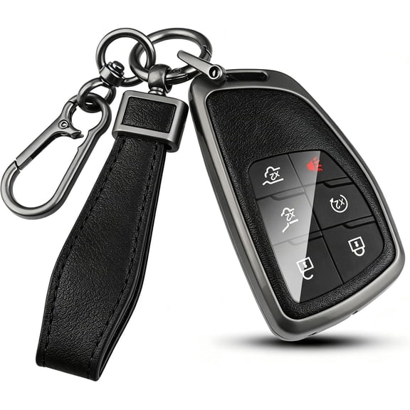 Key Fob Cover Compatible with Chevrolet Tahoe Suburban Silverado GMC Sierra Yukon Denali Buick Envision 2020-2025 5 Button Keychain Case Holder Protector,Black-Black