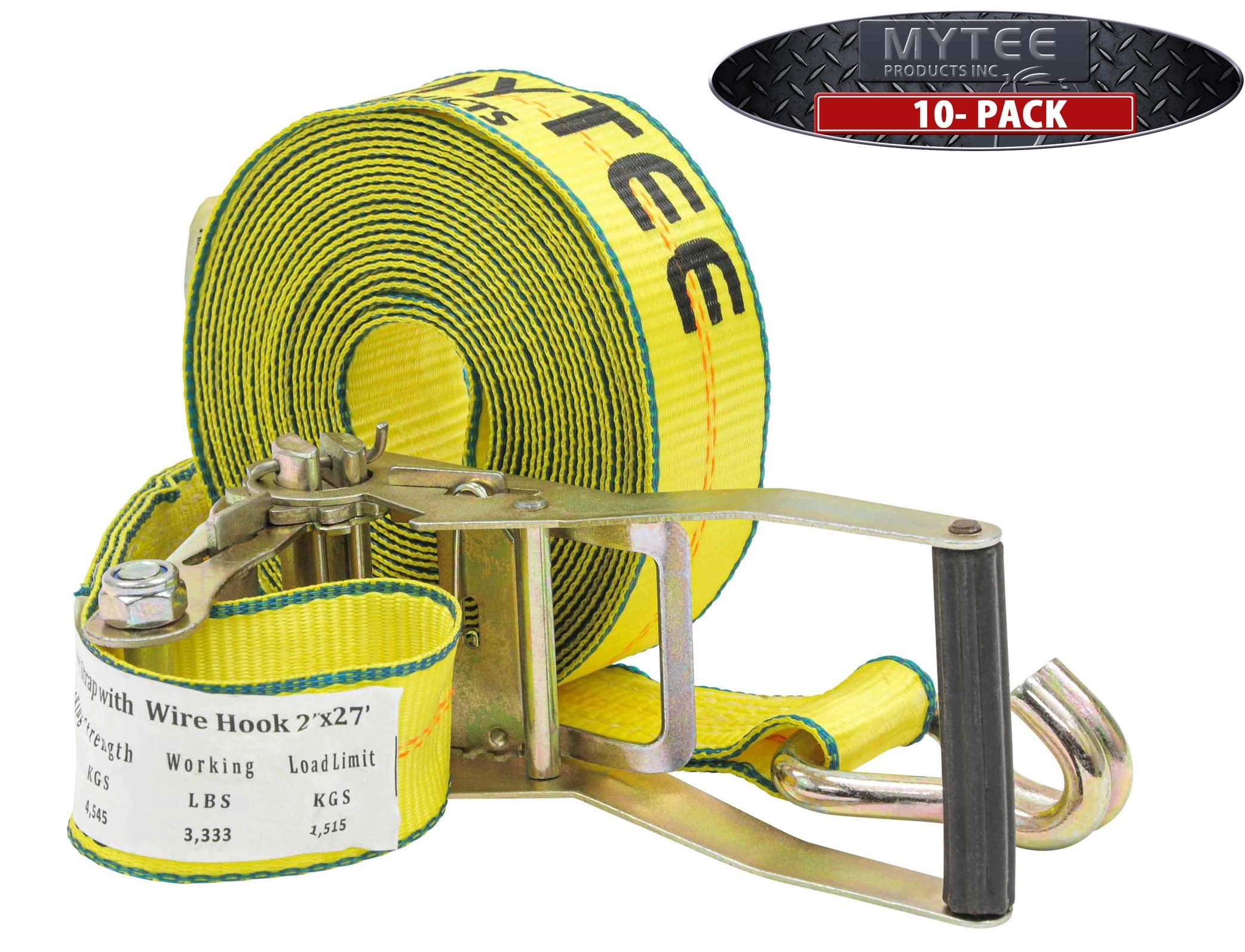 10 Pack 2" x 27' Ratchet Straps with Wire Hooks 10,000 lbs Breaking Strength - Heavy Duty Cargo Tie Down Straps for Truck, Trailers, Moving Appliances, Motorcycles & Flatbed Loads