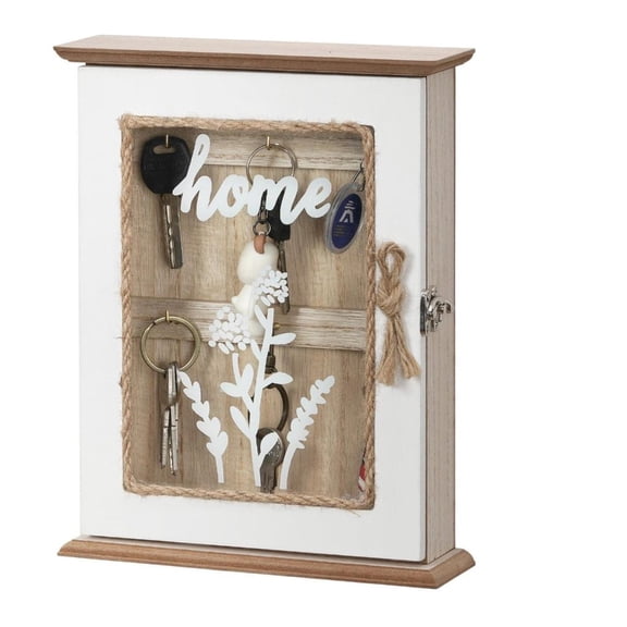YIGSECU Decorative Wooden Wall Key Storage Box 6 Hook Lockable Cabinet for Entryway Hallway Office Use Multifunction Key Holder