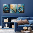 thumbnail image 2 of Blue Abstract Flower Wall Art Glod Plant Texture Painting Living Room Canvas Prints Boho Floral Picture Contemporary Aesthetic Botanical Artwork Modern Bedroom Bathroom Home Decorations 12x16" 3P, 2 of 6