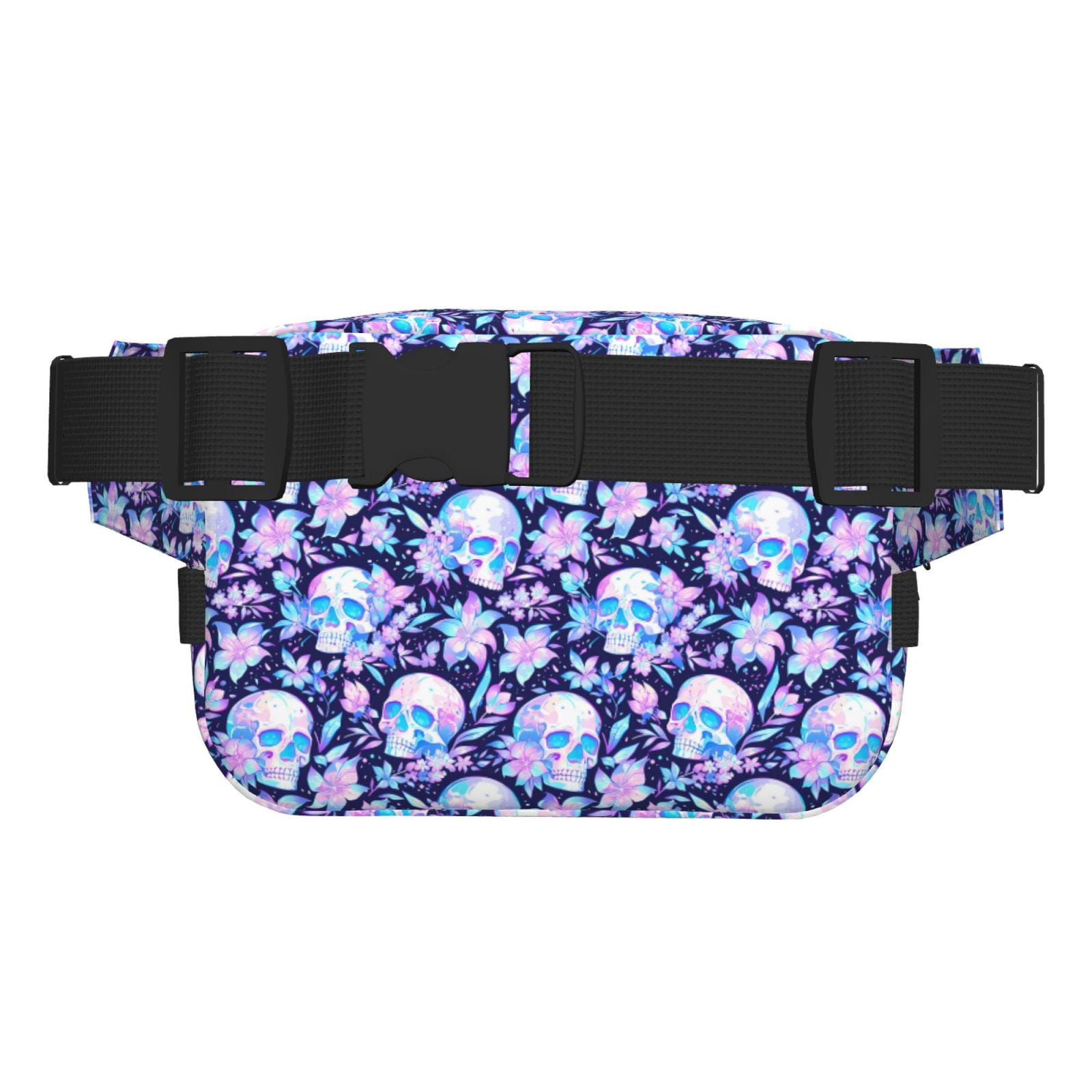 Picia crystal Skull flower leaf Print Square Double-Layer Waist Bag Mini Adjustable Waist Belt Bag Exercise Running Travel Hiking