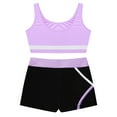thumbnail image 4 of Fldy Kids Girls 2 Piece Ballet Yoga Workout Tracksuit Sleeveless Dance Crop Top with Shorts Set Light Purple 16, 4 of 7
