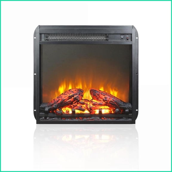18-Inch Electric Fireplace Insert, Ultra-Thin Heater with Realistic Flame & Log Set, Overheating Protection | Antique Black | Tempered Glass Sheet Metal Plastic
