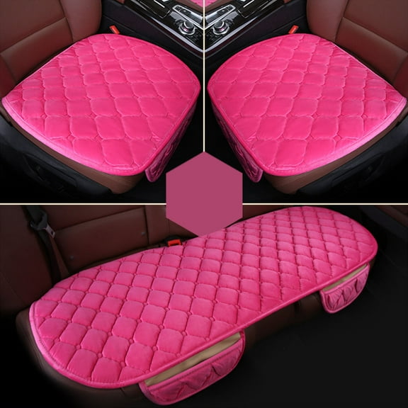 Worgeous Three Piece Car Seat Cover Set Plush Pink Comfortable Anti Slip with Straps for Car Use 3 Pcs