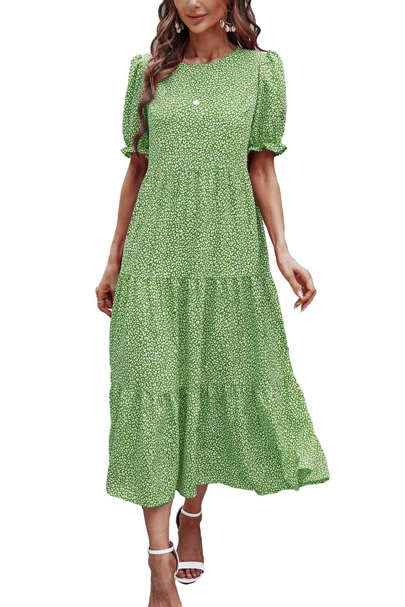 Fantaslook Dresses for Women Summer Casual Boho Dress Floral Print Puff