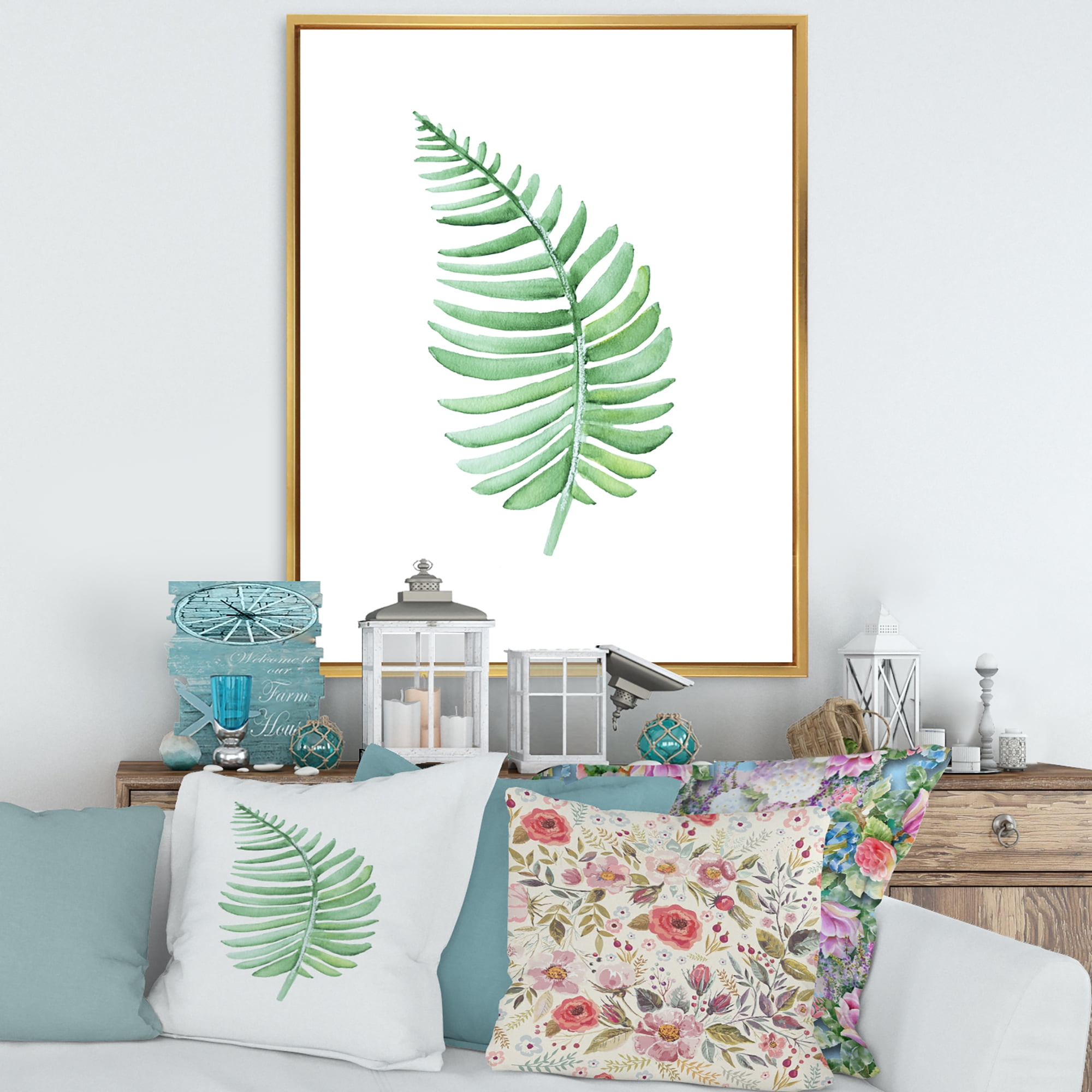 Designart 'Close Up Of Tropical Leaf Of Monstera III' Farmhouse Framed Canvas Wall Art Print