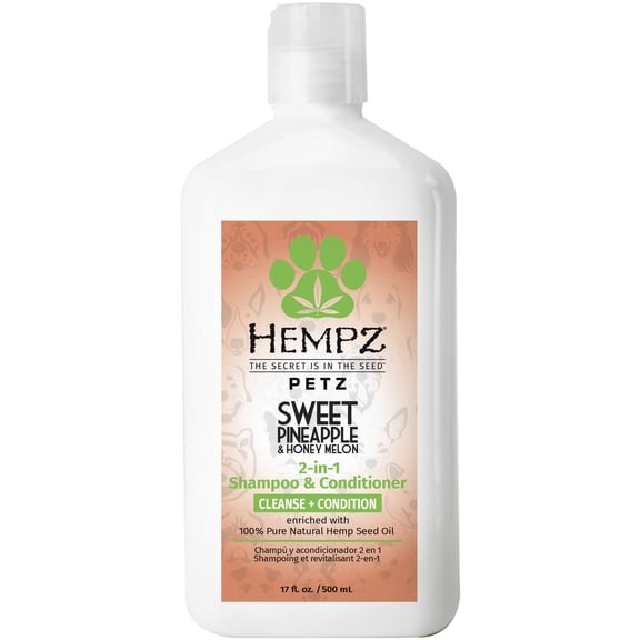 Hempz Petz 2-in-1 Paraben-Free Shampoo & Conditioner for Dogs, Sweet Pineapple & Honey Melon Scent, 17 fl oz Bottle