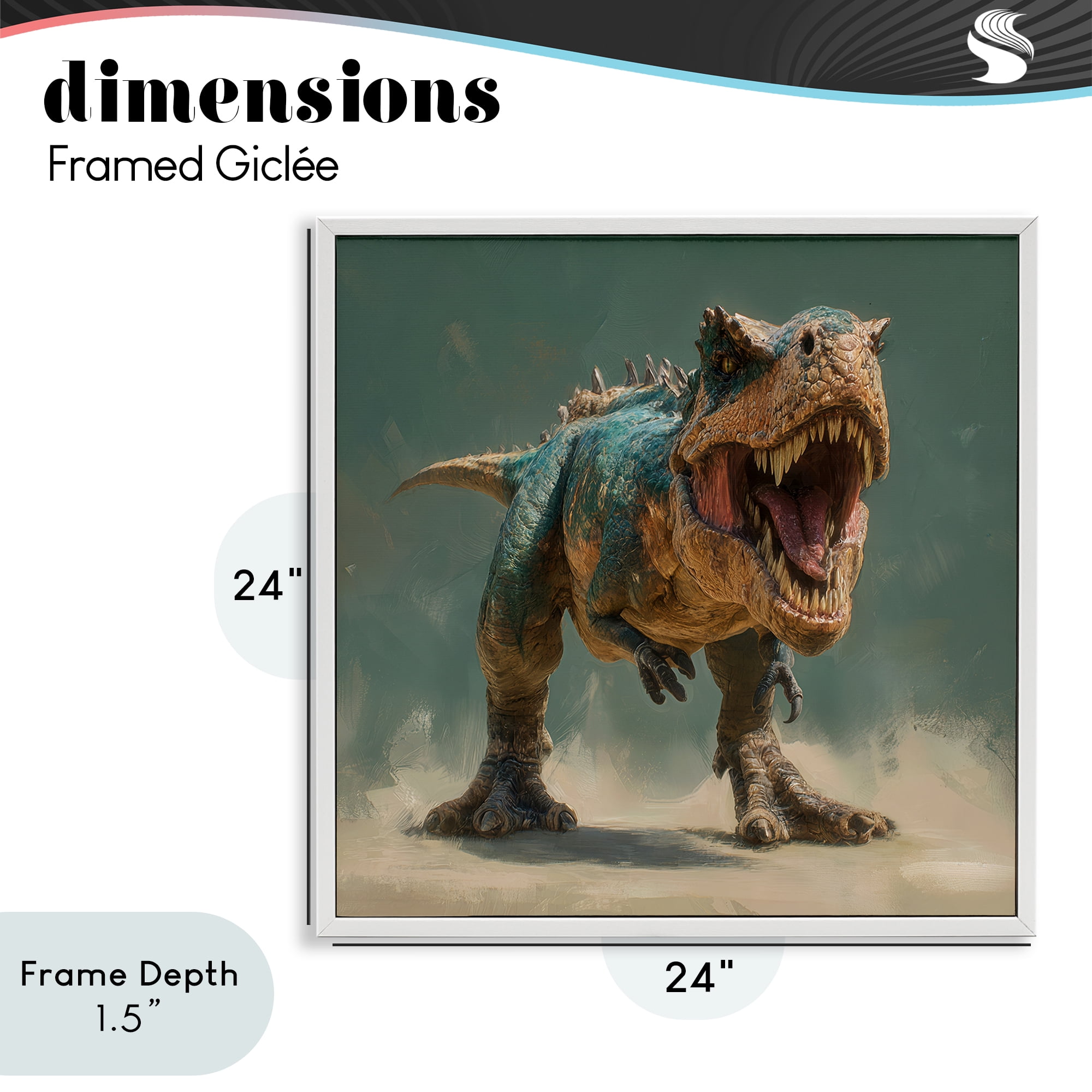 Stupell Industries Roaring T-Rex in Green White Framed Giclee Art, design by Wumples