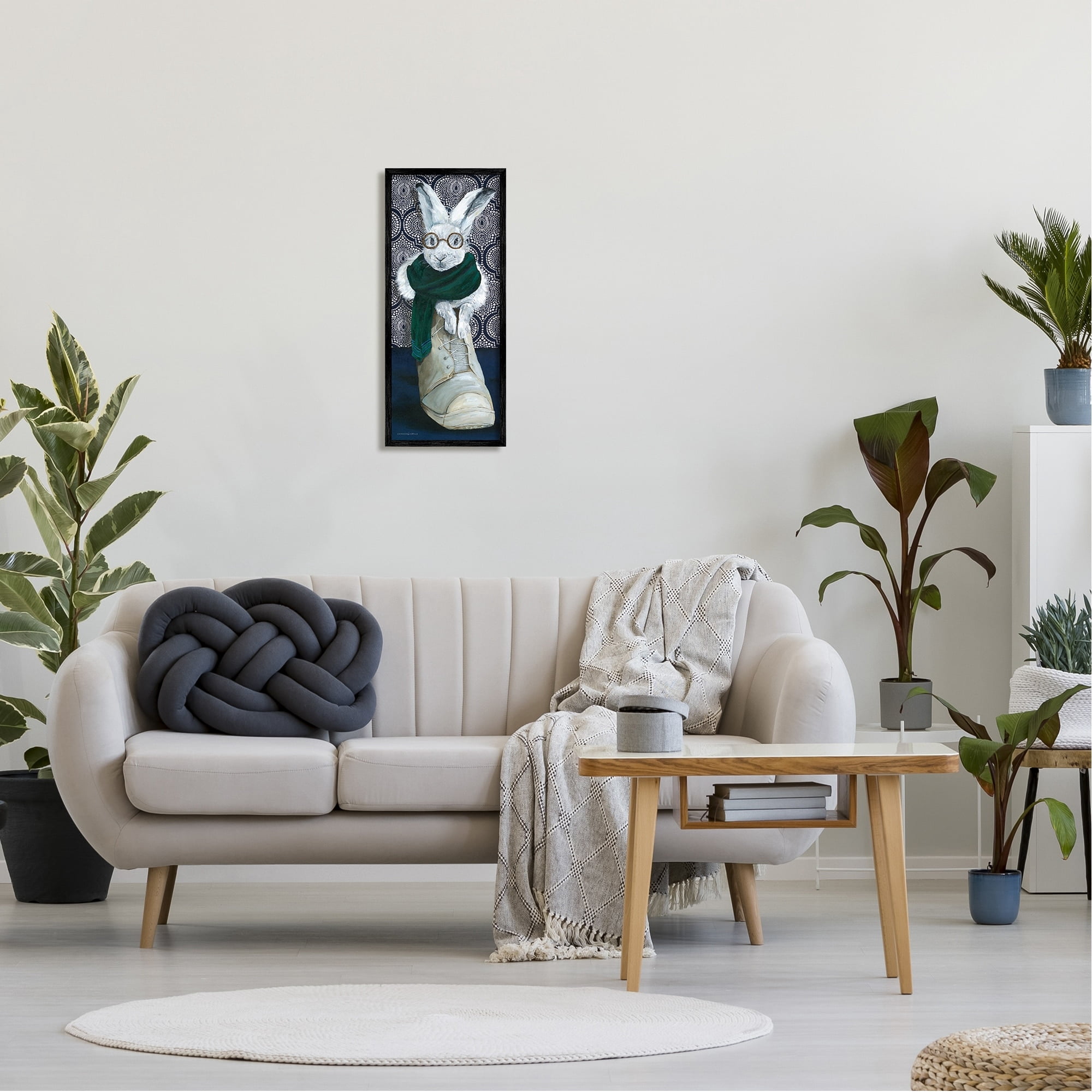 Stupell Industries Bundled White Rabbit Glasses Inside Winter Boot Painting Black Framed Art Print Wall Art, Design by Kamdon Kreations