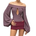 thumbnail image 3 of Sudaderas con capucha cómodas,Blusa hueca de verano para mujer, color liso, con mangas farol, de poliéster, ideal para el hogar, sopatenor, 3 of 7