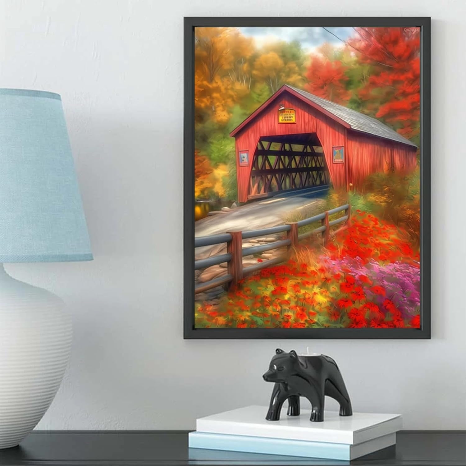 Adult Landscape Diamond Painting, 5D Red Bridge Full Diamond Diamond Art Kit, DIY Flower Gem Painting Set for Room Decoration Bedroom Decoration Gift 16x20 Inch 40×50cm (without frame)