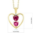thumbnail image 2 of 18K Yellow Gold Plated Silver Red Created Ruby Pink Created Sapphire and White Moissanite Pendant Necklace for Women (1.11 Cttw, Gemstone Birthstone, Heart 5MM and 4MM, with 18 inch Silver Chain), 2 of 3