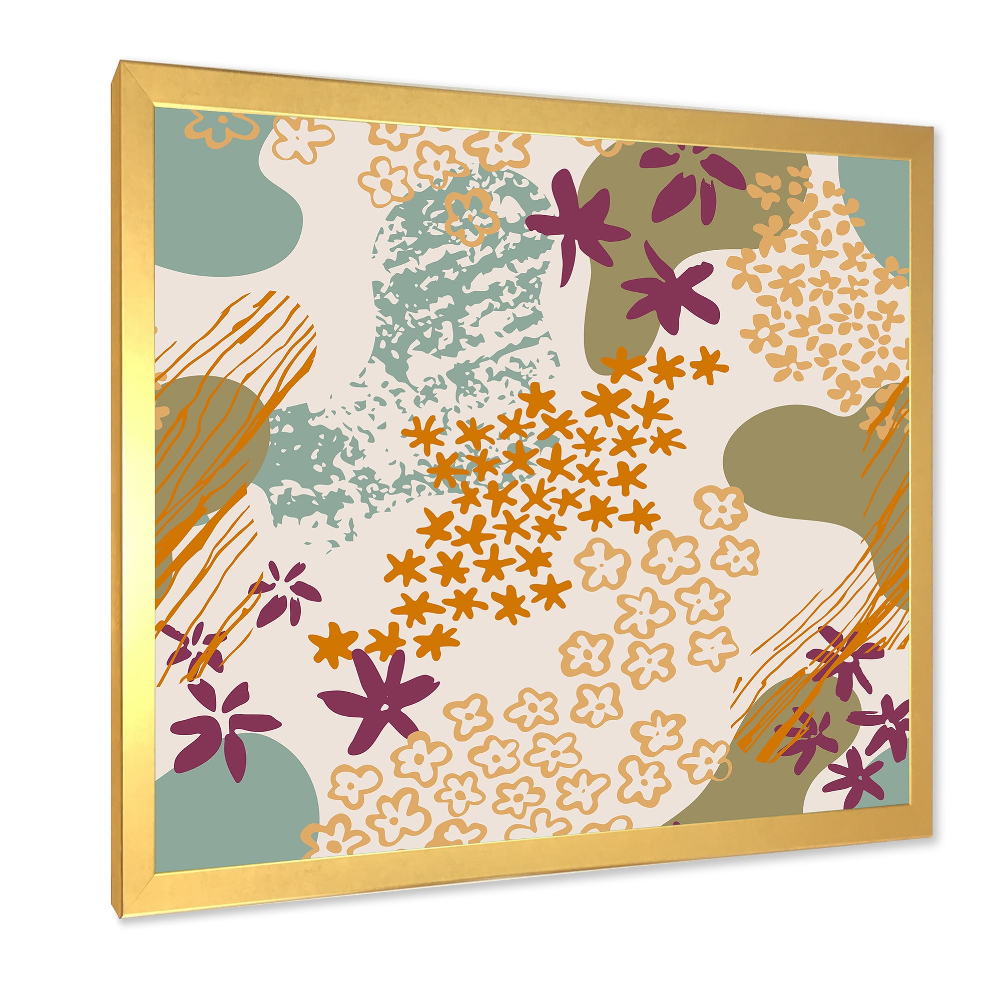 Designart 'Fluid Shapes and Flowers Silhouettes' Modern Framed Art Print