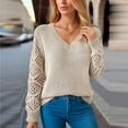 thumbnail image 4 of Olyvenn Women's Cropped Sweater V-Neck Hollowed Long Sleeve Crop Sweater Fall Fashion Casual Pullover Jumper Knit Top Gray M, 4 of 9