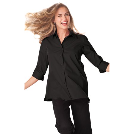 BlueGeneration Ladies 3/4 Sleeve Easy Care Poplin Swing Blouse/Matching Buttons - Black 3 Extra Large Solid