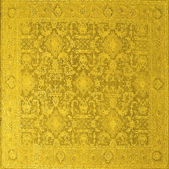 Ahgly Company Machine Washable Indoor Square Oriental Yellow Traditional Area Rugs, 3' Square