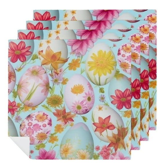 PHYHOO Easter Cloth Napkins Spring Beverage Cloth Napkins Floral Decorated Eggs Cocktail Napkins Luncheon Napkins for Holiday Party Dinner 2 PCS