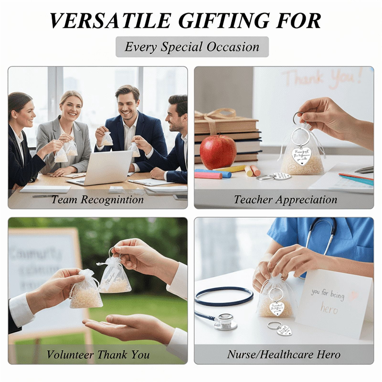 24 Sets Inspirational Heart Keychains with Cards & Clear Gift Bags, Engraved "Never Forget the Difference You Make" Appreciation Key Rings for Employee, Teacher Gifts, Team Recognition, Party Favors