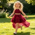 thumbnail image 6 of Flower Girls Dress High Low Wedding Dresses Gown with Bow Back Birthday Party Swing A-Line Dresses,6-9Months, 6 of 7