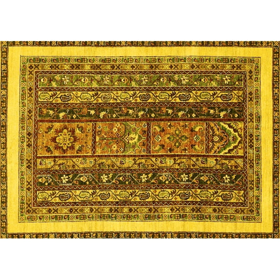 Ahgly Company Machine Washable Indoor Rectangle Abstract Yellow Modern Area Rugs, 3' x 5'