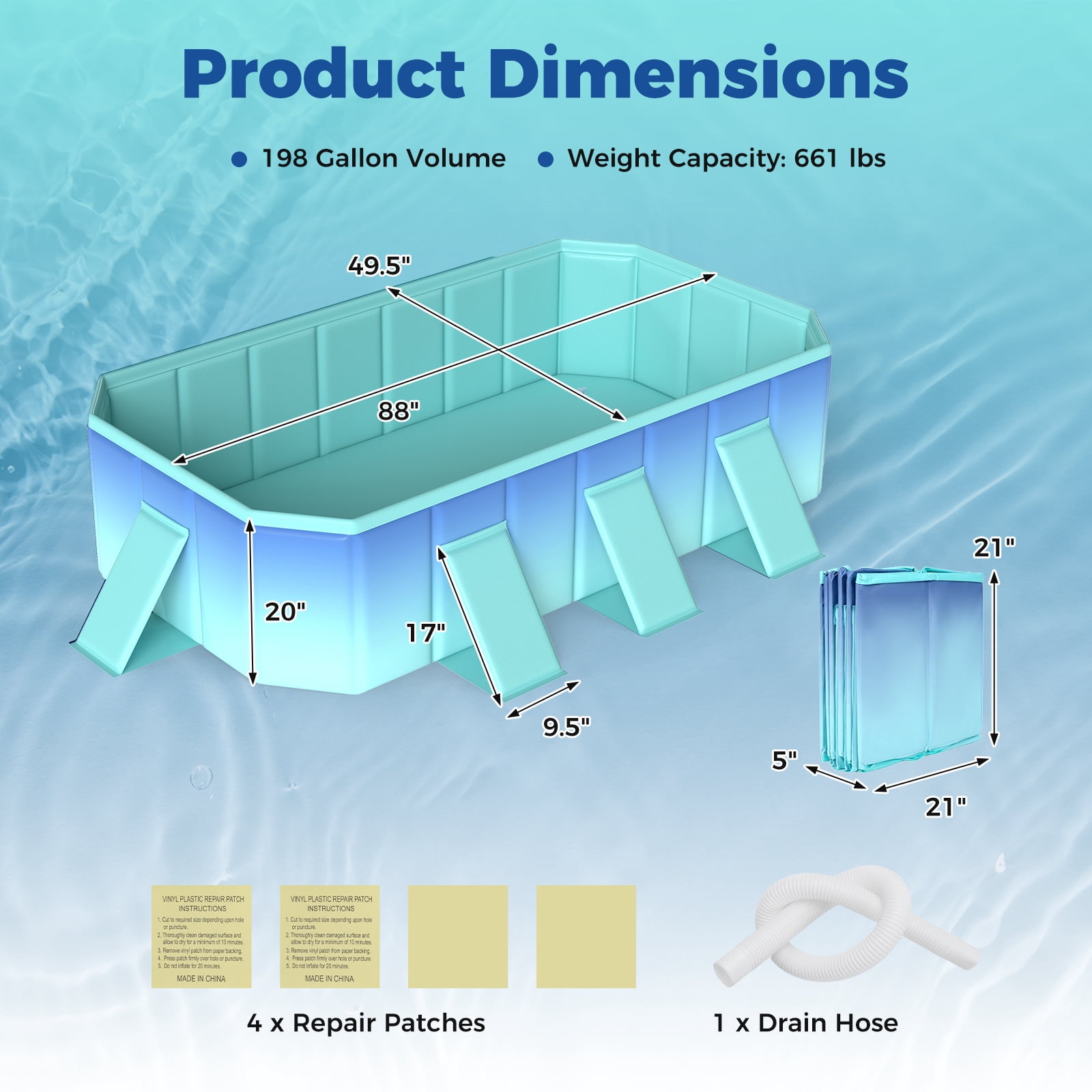 Costway Non-Inflatable Swimming Pool with 24 Wall Panels & 8 Support Panels for Adults Kids Gradient + Green