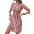thumbnail image 2 of Women'S V-Neck Twist Sleeveless Design Chest Pleated Waist Dress Pink L, 2 of 9