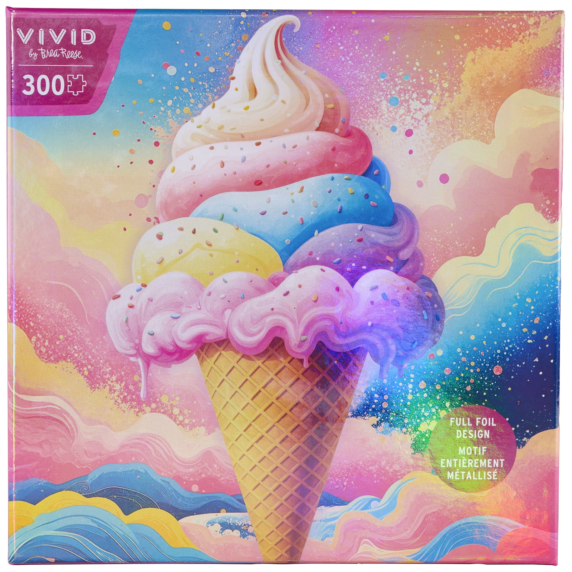 Vivid by Brea Reese: 300 Piece Puzzle - Ice Cream - Pastel Dessert Cloud Sky Scene Jigsaw, Holographic Foil, Soft-Touch Pieces, Image Reference Poster