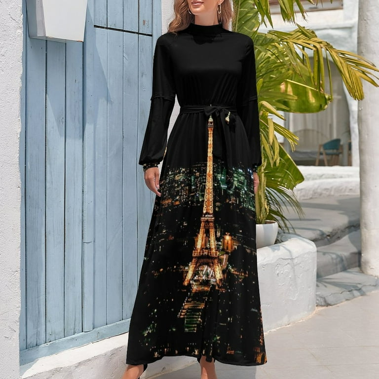 The Eifel Tower in the night. Les Champs Elisees Paris France. Night view  of Paris. Long Dress luxury evening dresses 2024 - Walmart.com