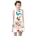 thumbnail image 3 of LSLJS Robes pour Tout-Petites Filles, Petites Filles Robe d'Été Sans Manches à Fleurs Princess Robe à Imprimé Vêtements d'Été Ensemble ( 8-9 Ans, Bleu ), 3 of 9