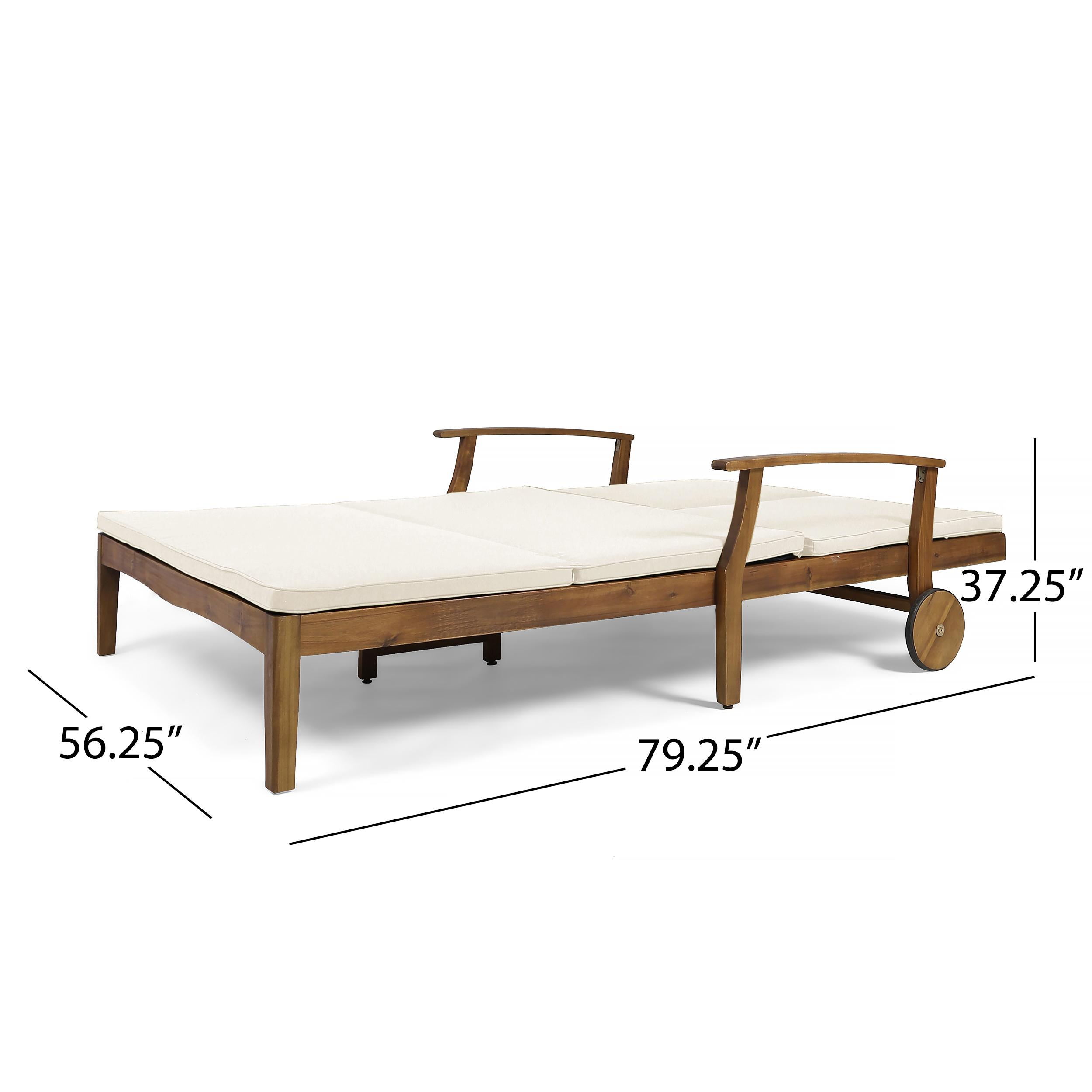 Danielle Outdoor Acacia Wood Double Chaise Lounge with Cushion, Teak, Cream - image 5 of 6