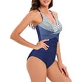 thumbnail image 3 of Sngxgn Women's Swimsuit Tummy Control V Neck Bathing Suits(Dark Blue,L), 3 of 5