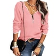 thumbnail image 4 of Long Sleeve Women V Neck Sweater Half Zipper Knit Sweater Casual Cricket Jumper Pullover, 4 of 6