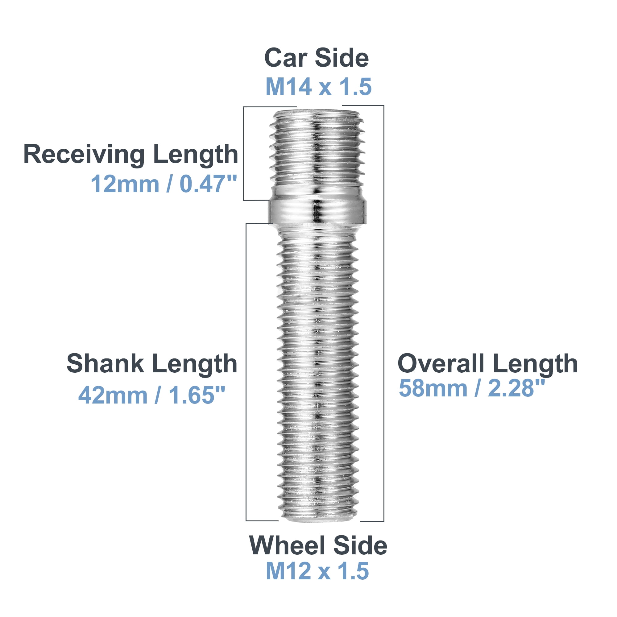Unique Bargains M14x1.5 to M12x1.5 58mm Wheel Stud Fit for Audi - Pack of 20 Silver Tone