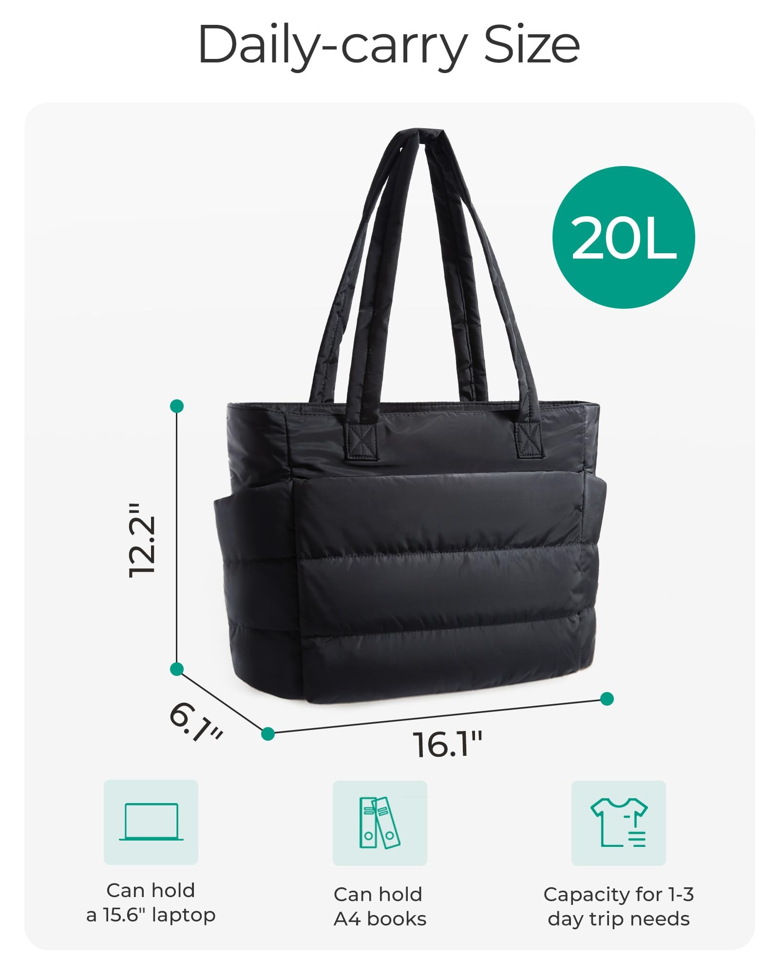 Puffer Tote Bag for Women, Nurses - Multi-Pocket Lightweight Bag for Work - Quilted Handbag for Travel and Gym