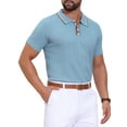thumbnail image 4 of INSPIRE CHIC Men's Knitted Polo Shirt Ribbed Hem Short Sleeve Textured Shirts M Light Blue, 4 of 5