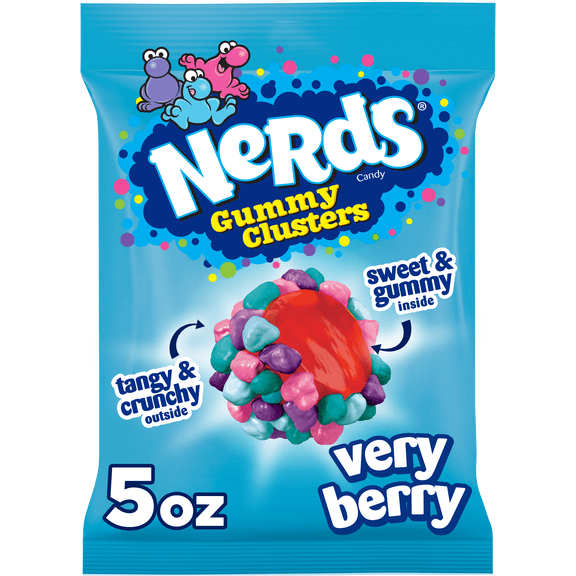 NERDS Gummy Clusters, Candy, Very Berry, Crunchy and Gummy, 5 oz