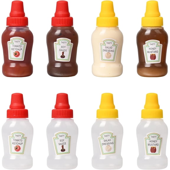 8Pcs Mini Ketchup Bottles,25ml Reusable Plastic Condiment Squeeze Bottles for Ketchup Salad Dressing Honey Syrup Soy Sauce,Mini Sauce Bottles for School,Office,Camping,Picnic