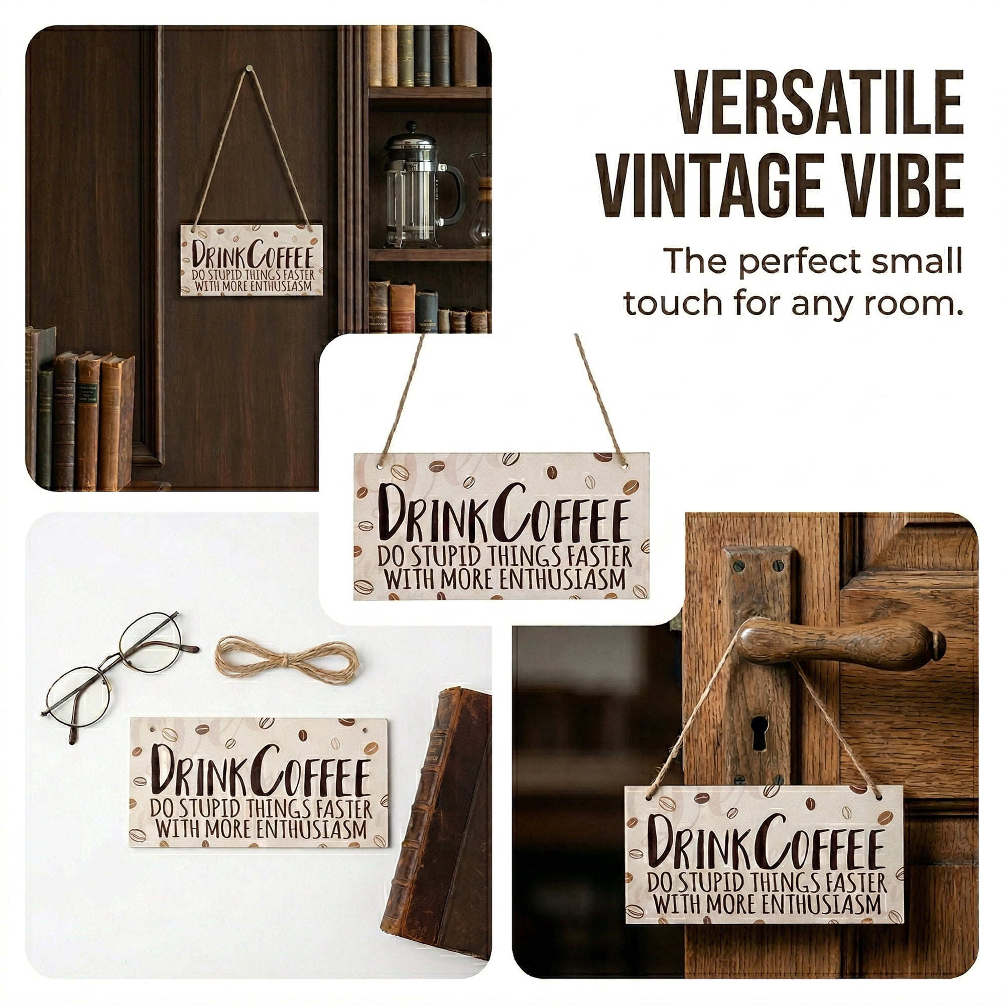 Unique Bargains Coffee Bar Sign Station Decor Rustic Wood Hanging Plaque Style D 3.9in