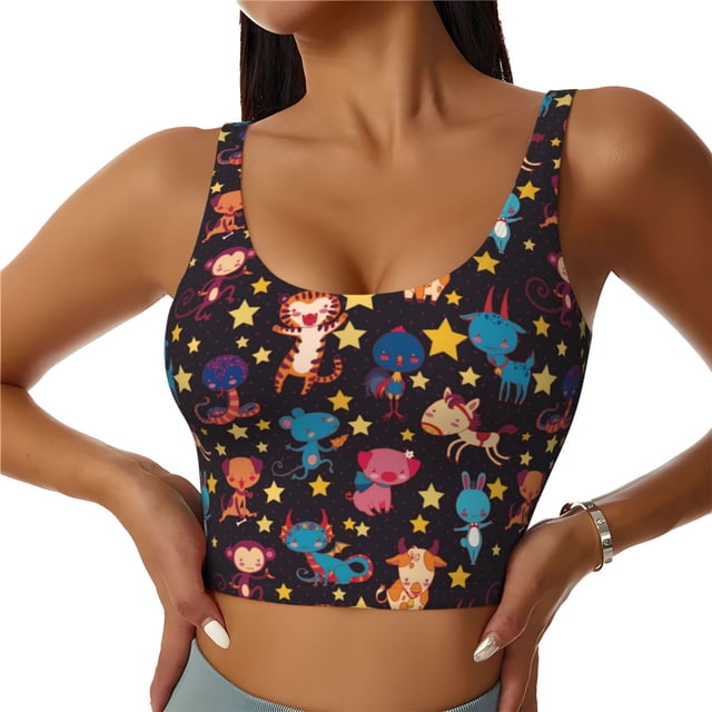 Balery Cute Animals Sujetadores deportivos con espalda cruzada para mujer, acolchados, sin costuras, de alto impacto, ideales para yoga, gimnasio, entrenamiento y fitness.-