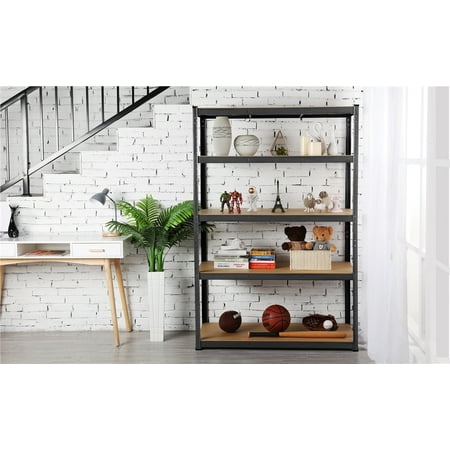 SmileMart 5-Tier Adjustable Boltless Storage Shelves, 47"L x 23.5"W x 71"H, Black