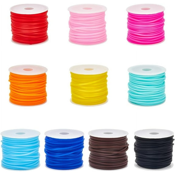54.68 Yards 10 Colors Hollow Jewelry Cord Stitch Keeper Cords with Spools 2mm Colorful Synthetic Rubber Tubing Knotting Barber Rope Beading Bracelets Necklaces DIY Crafts