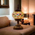 thumbnail image 3 of Silver Fever Handcrafted Mosaic Turkish Lamp Moroccan Glass Table Desk Bedside Light Bronze Base with E12 Bulb Multicolored Glass MosaicDark Purple Wave, 3 of 8