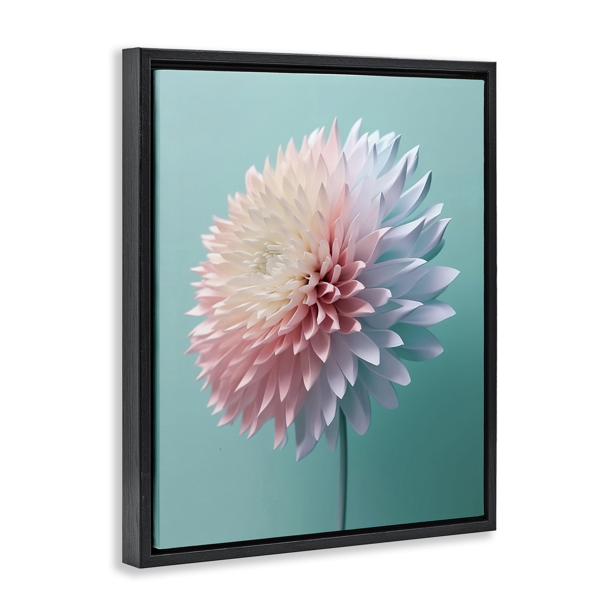 Stupell Industries Detailed Dahlia on Blue Plants & Flowers Photography Black Floater Framed Canvas Art Print Wall Art, 25 x 31