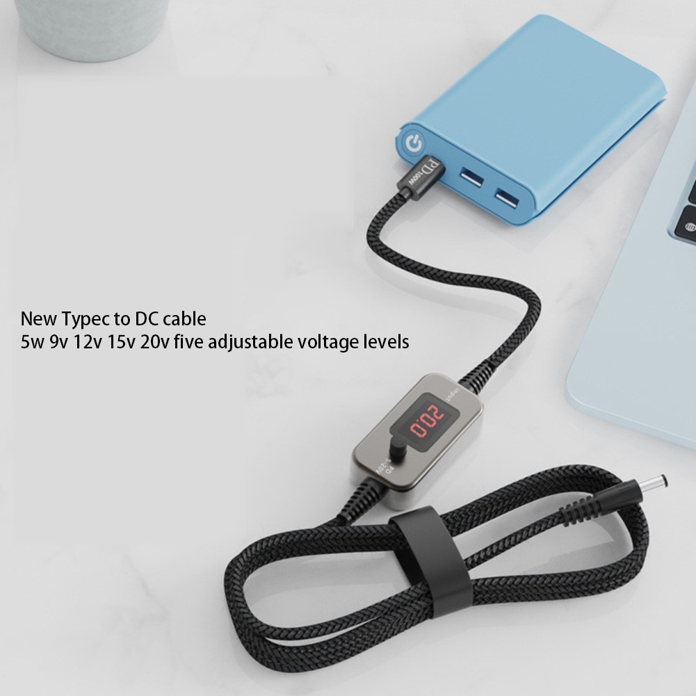 100W USB C to DC Adapter Cable with Connector Tips & LED Display