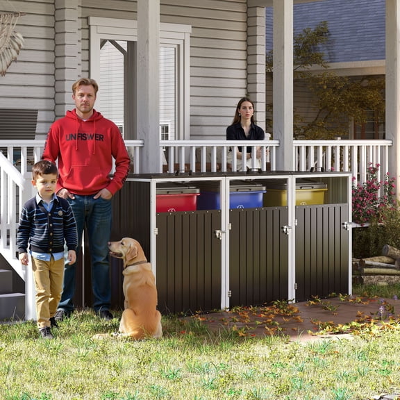 CQSXDA Outdoor Garbage Bin Shed for 3 Trash Cans with Lockable Doors and Waterproof Lid Chain Ideal for Patio and Garden